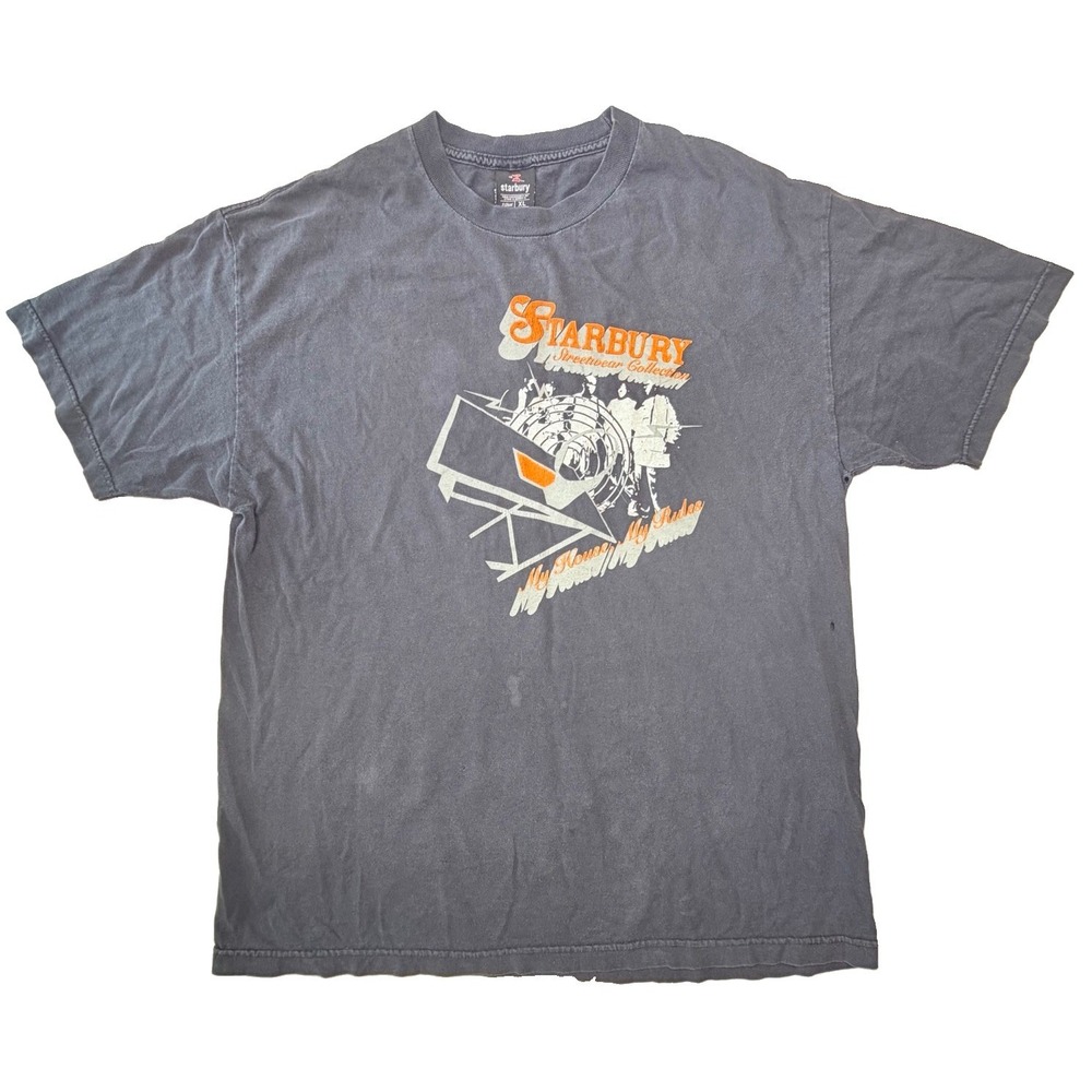 Vintage Y2K Starbury My House My Rules T Shirt Men's XL Black Faded Hip Hop